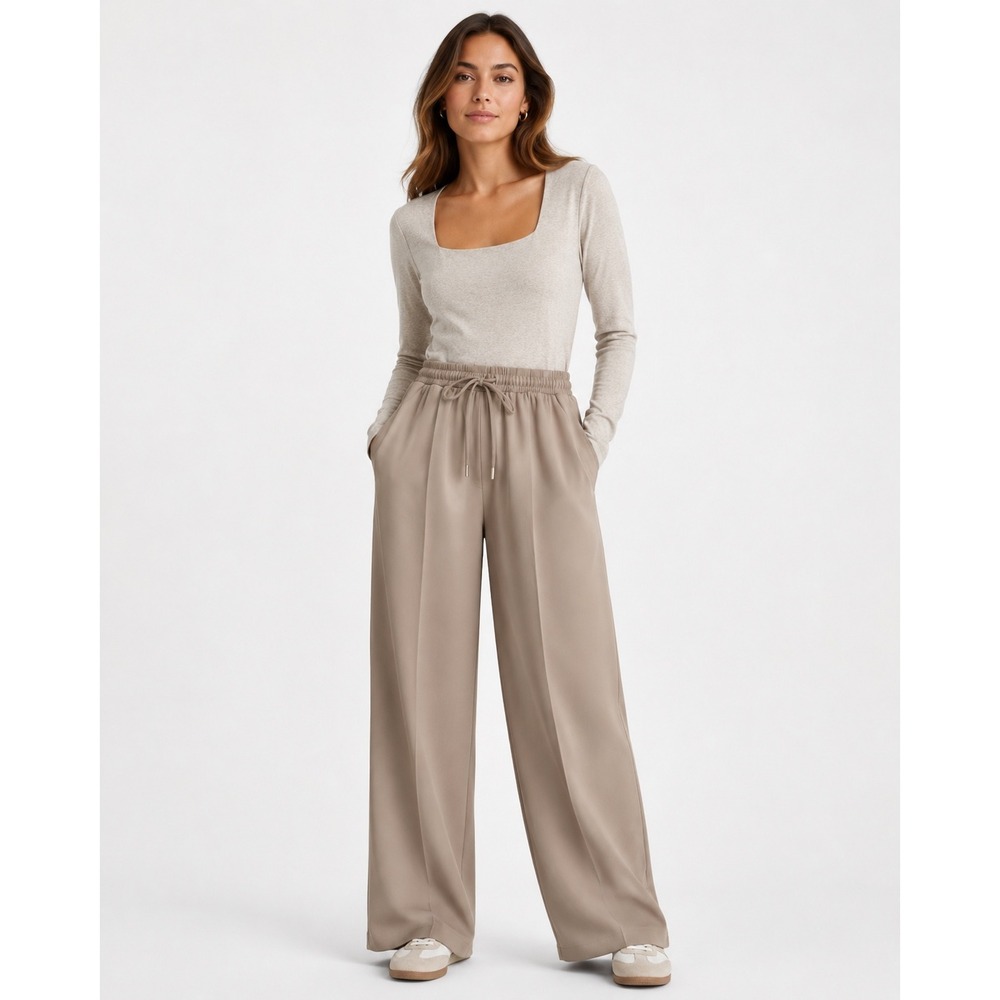 YPB Abercrombie everydaySOFT Hybrid Jumpsuit‎ Taupe Wide Leg Size Medium Neoknit